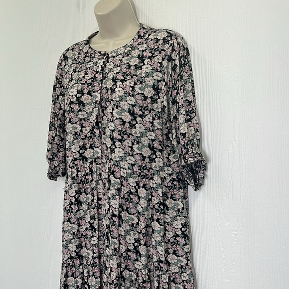 Natural Life - Colorful Floral Short Sleeve Tiered Half Button Maxi Dress Medium - Picture 6 of 13